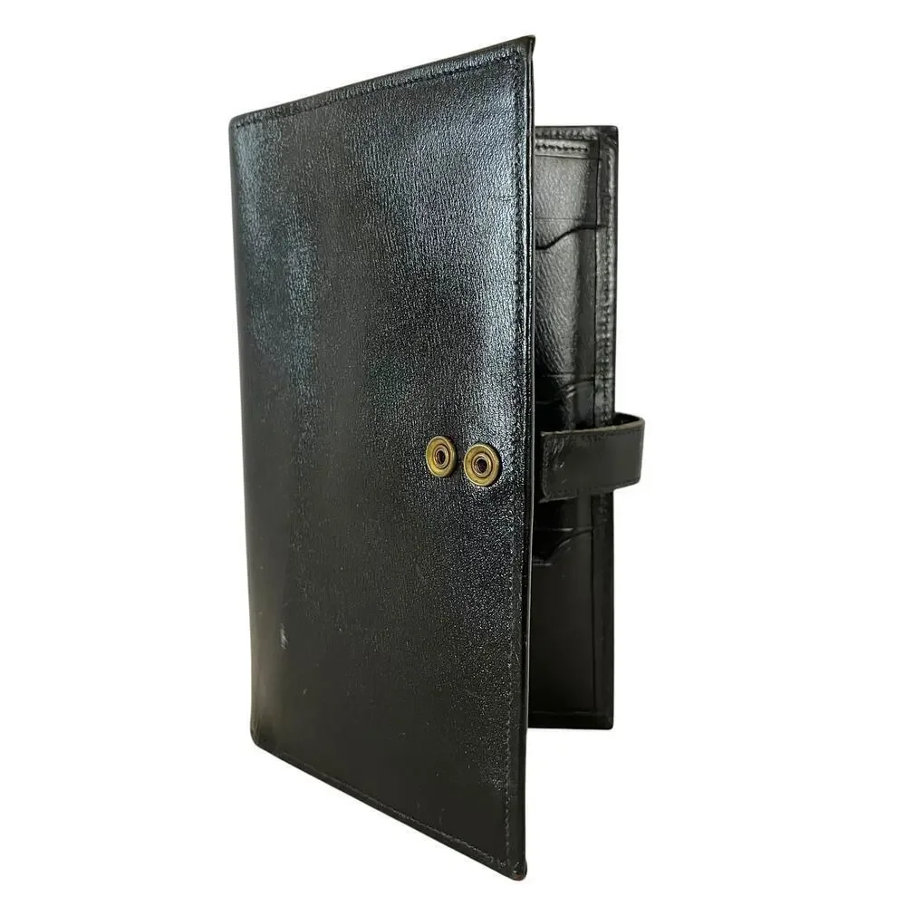 Vintage Black Cowhide Leather Travel Wallet - Unisex Document Organizer